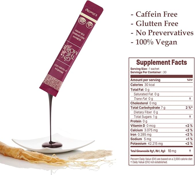 Korean Red Panax Ginseng Extract Ultra Strength – 6-Year-Old Roots | 30 Liquid Sticks Pack | Authentic Korean Red Ginseng | 10mg Ginsenosides | Energy & Immune Support | Non-GMO | Dietary Supplement