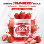 Iron Gummies for Women Teen Girls, Ferrous Gluconate 324 mg with Vitamin C, Iron Supplement Plus Vitamin A, B, Folate, Copper, Zinc, Energy & Blood Support, Immune Health, Sugar Free 60 Gummies