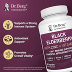 Dr. Berg Black Elderberry Capsules (Advanced Immune Support*) with 15,000 IU Vitamin D, 60 mg of Zinc, & 90 mg of Camu Camu - (4-in-1) Sambucus Elderberry Immune Support Supplement - 90 Capsules