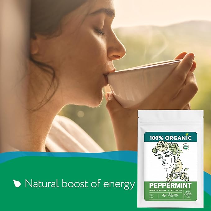 Organic Peppermint Tea Bags (40 TeaBags) - Peppermint Tea Organic - Te de Menta Organico Natural - Herbal Tea for Energy, Digestion, Nausea, Motion Sickness, Respiratory Support, Stress Relief