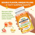Magnesium Glycinate Gummies for Kids, Brain Supplement for Memory and Focus with Phosphatidylserine, L-Theanine, Zinc for Kids & Adults Sleep Cognition Calm, Strawberry & Banana Flavor 60ct
