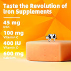 Iron Soft Chew Supplement with Vitamin C | Orange Flavored | Gluten Free | Iron Supplement for Women Men and Kids | 60 Count | 2 Month Supply