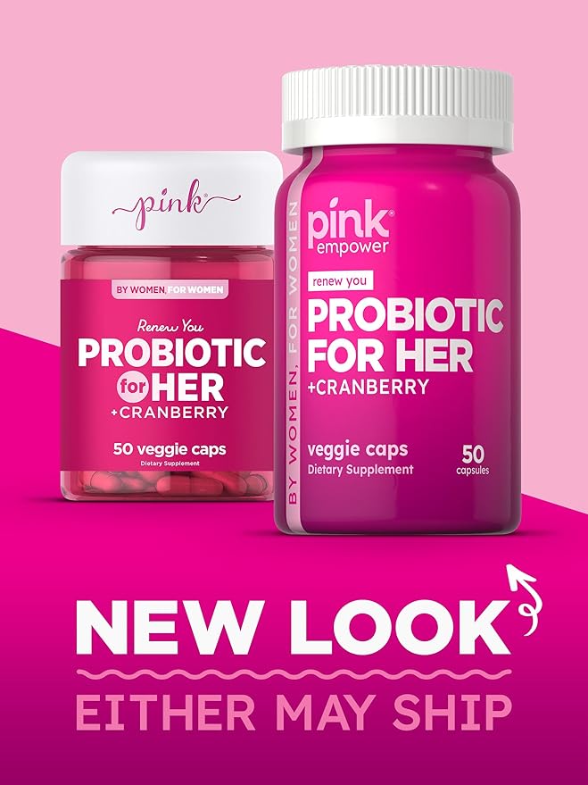 PINK Probiotics for Women | Digestive Health Support Capsules Plus Cranberry | 50 Count | Vegetarian, Non-GMO & Gluten Free Supplement