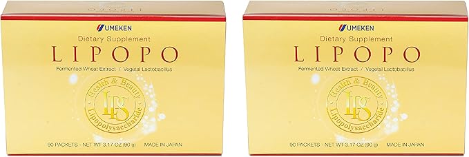 Umeken Lipopo, 6 Month Supply- Lipopolysaccharide, Beta-glucan from Yeast, Lactic Acid Bacteria, and Vitamin C. Made in Japan. 180 Packets. (Pack of 2)
