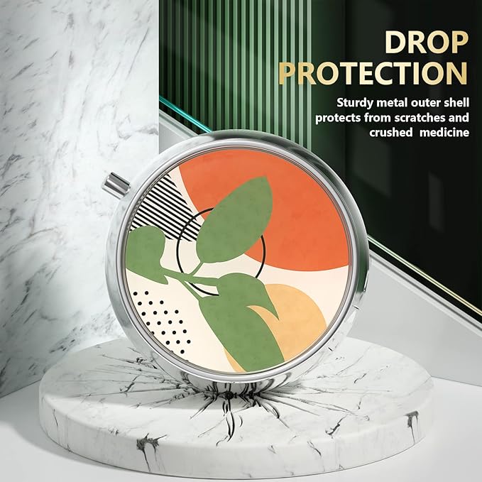 Nipichsha Pill Box, Small Pill Case for Purse & Pocket, Cute Travel Medicine Organizer, Portable Medicine Container Holder to Hold Vitamins, Medication, Fish Oil & Supplement, Tropical Plants