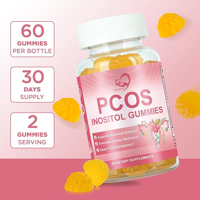 PCOS Inositol Gummies for Ovarian & Hormonal Balance, 60 Count PCOS Gummies with Myo-Inositol, Folate & Zinc Helps Menstrual Cycle, Orange Flavor Ovulation Gummy for Wellness Ovulation & Fertility