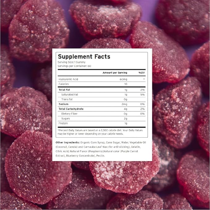 Hyalogic Hyaluronic Acid Gummies – Supplement for Joint, Skin & Eyes – Mixed Berry Flavor – Gummy Vitamins for Women & Men – Gluten-Free, Non-GMO, 60 Count