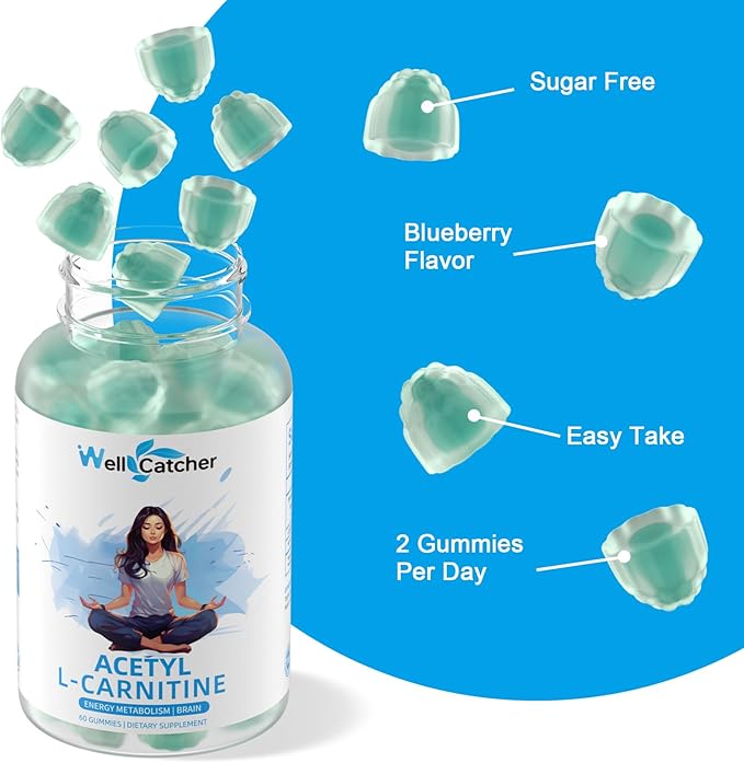 Acetyl L-Carnitine Supplement 1000MG Gummies - Sugar Free Alcar L-Carnitine Gummies for Men Women Support Muscle Endurance Brain Health Energy Metabolism - Vegan Non-GMO Blueberry Flavored 60CT