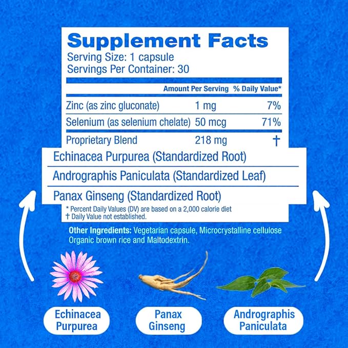 HybridCR Rapid Immunity Supplement | Zinc, Echinacea, Andrographis, Ginseng, Selenium, Gluten-Free & Non-GMO | 5-in-1 Immune Support Supplement | Pharmacist Formulated 2 Month Supply (60 Veggie Caps)