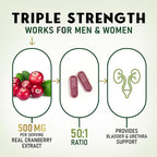 Cranberry Supplement Pills - 500mg Cranberry Extract & High Potency Vitamin C Per Serving - Urinary Tract Health Support for Women & Men - Vegan, Gluten Free, Non-GMO, Made in USA - 60 Capsules