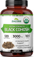 Zazzee USDA Organic Black Cohosh 10:1 Extract, 120 Vegan Capsules, 4 Month Supply, Actaea Racemosa, Women’s Health & Hormonal Balance Support, All-Natural, Non-GMO, Made in the USA