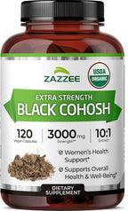 Zazzee USDA Organic Black Cohosh 10:1 Extract, 120 Vegan Capsules, 4 Month Supply, Actaea Racemosa, Women’s Health & Hormonal Balance Support, All-Natural, Non-GMO, Made in the USA