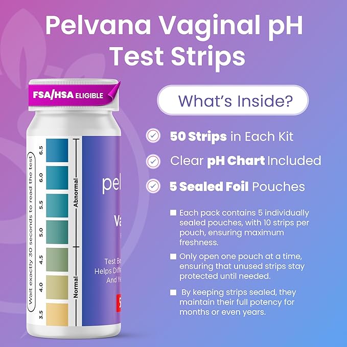 Pelvana Vaginal pH Test Strips for Women – 50 Strips, At-Home BV and Yeast Infection Test Kit, Vaginal pH Tester to Differentiate Between Conditions