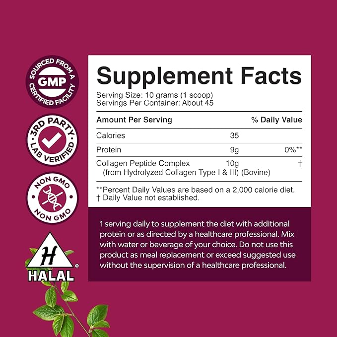 Natures Craft Multi Collagen Protein Powder for Women and Men - Keto Hydrolyzed Collagen Peptides 45 Servings Hair Skin and Nails Vitamins - Unflavored Bovine Type 1 3 for Bone Joint Support - 454g