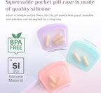 Small Pill Boxes – 3 Pack Mini Pill Case Set, Reusable Silicone Pill Bags for Travel, Portable Vitamin Case & Medicine Travel Organizer – Pill Box for Purse (Pink, Purple, Blue)