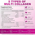 Multi Collagen Peptides Powder, 1lb – Types I, II, III, V, X | Hydrolyzed Collagen with Biotin, Vitamin C, Hyaluronic Acid, Keratin & Elastin | Supports Skin Hair Nail & Joint, Grass-Fed