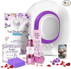 Fivona Yoni Care Kit 4 in 1 - pH Balanced Natural Yoni Oil, Herbal Bar Soap for Feminine V Wash, Detox V Stream Herbs Sunrise, Foldable Sitz Bath Steam Pot