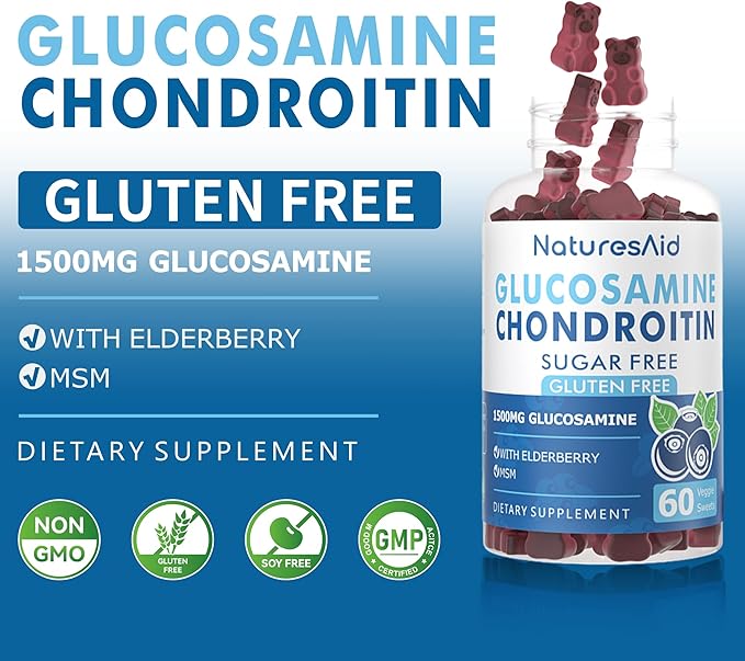 Natures Aid Glucosamine Chondroitin Gummies with MSM & Elderberry Extra Strength - Joint Support, Antioxidant Immune Support Supplement for Adults, Men & Women.(2 Pack)