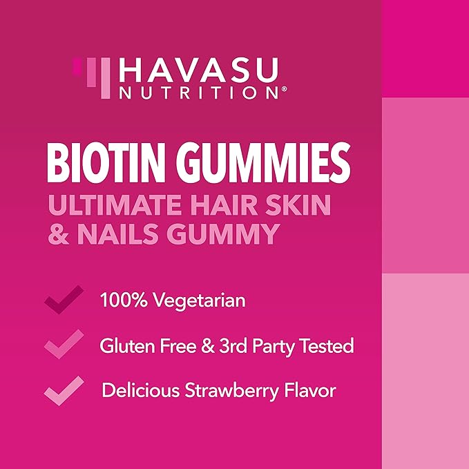 5000mcg Biotin Gummies for Hair, Skin and Nails - Vegan Supplement for Women and Men - GLP-1 Nutritional Support to Promote Lucious Locks and Radiant Skin - Vitamin B7 - Strawberry Flavor, 90 Count
