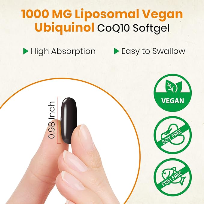 Besibest 1000mg Liposomal CoQ10 Ubiquinol, 120 Vegan Softgels, High Absorption Ubiquinol CoQ10 Supplement, Active Antioxidant Form of Coenzyme Q10 for Heart Function & Energy Production