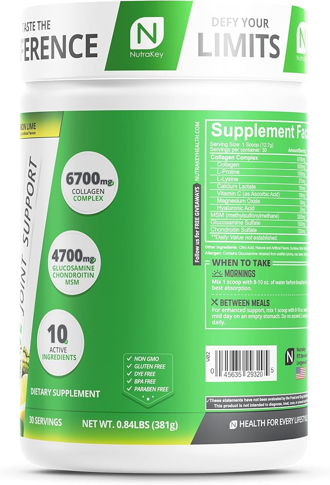 NutraKey Innoflex Glucosamine with Chondroitin, Msm, Hyaluronic Acid and Collagen, 1500mg