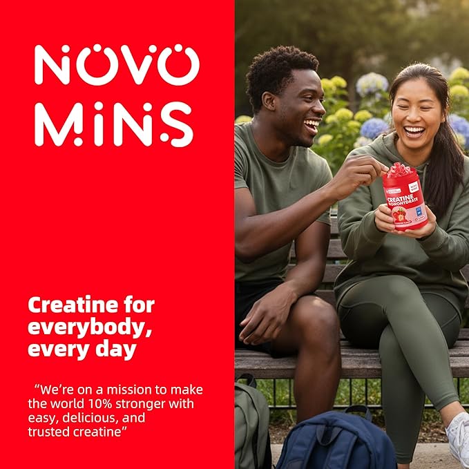 Novomins Creatine Monohydrate Gummies 5000mg for Men & Women, Chewables Creatine Monohydrate for Muscle Strength, Muscle Builder, Energy Boost, Pre-Workout Supplement(90 Count)-Strawberry Flavor