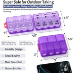 Foldable & Portable Weekly Pill Organizer 2 Times a Day with Clear Printed Labels - 7 Day AM PM Medicine Box, Week Daily Travel Pill Case Holder for Medications, Vitamin, Supplement - Clear Purple