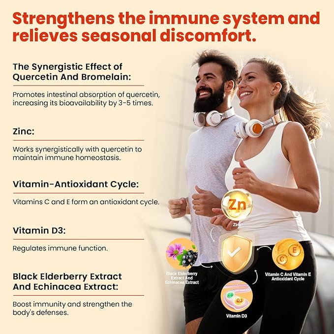 (2 Pack) Sugar Free Quercetin with Bromelain Gummies for Kids & Adult - Immune, Antioxidant, Seasonal Support, 1000mg Quercetin Supplements with Bromelain, Zinc, Elderberry, Vitamin C D3 E, 120 Count