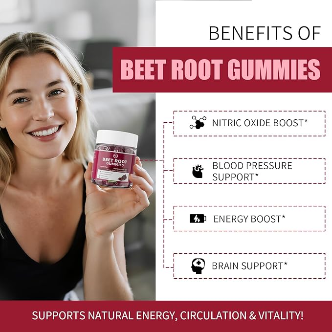 M inch Beet Root Gummies, Blood* Pressure Support & Nitric Oxide Booster, 8-in-1 Wellness Formula with Grape Seed, Coq10, Folic Acid, Vitamin C, B3 & B12, Sugar Free, Vegan, Pomegranate Flavor, 2 Pack