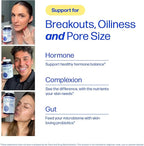 Clear Skin Supplement with Zinc, DIM & Probiotics | 3-in-1 Balance, Glow & Health Skin Support | Triple Action Hyaluronic Acid, Niaciminide & Vitamins for Hormone, Complexion & Gut Support | 60 Ct