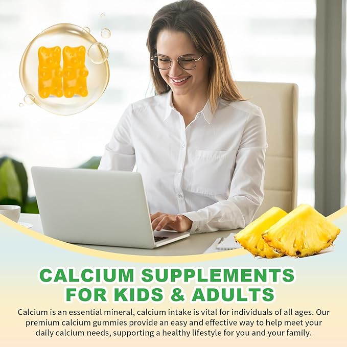 Calcium Citrate Gummies 1200mg, Chewable Calcium Supplements for Women & Men, Sugar Free Calcium Gummies for Bone, Muscle & Immune Support, Pineapple Flavor, 60 Count