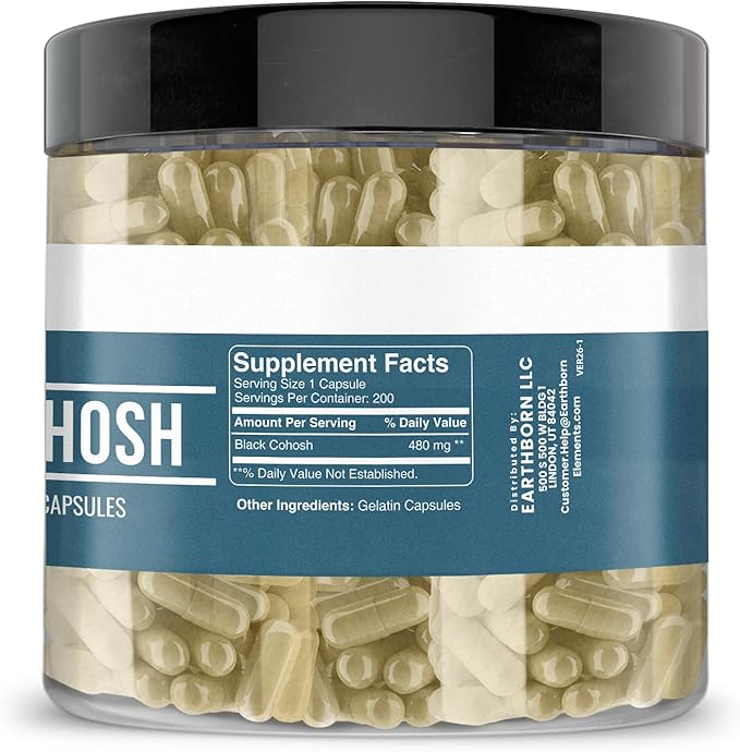 Earthborn Elements Black Cohosh 200 Capsules, Pure & Undiluted, No Additives