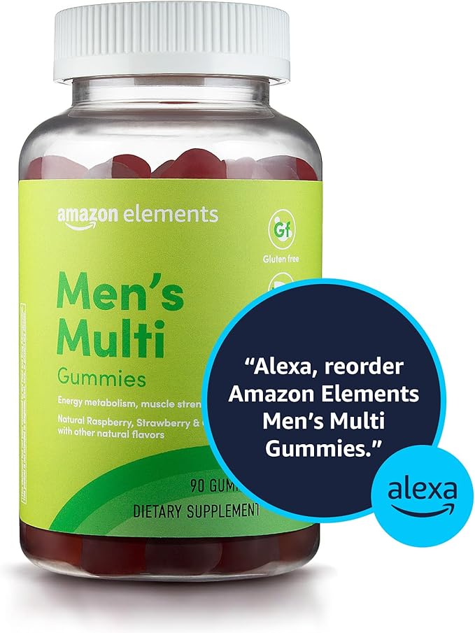 Amazon Elements - Men’s Organic Multivitamin, 90 Gummies (3 Gummies per Serving), Vegetarian, Gluten Free, Certified Organic (Previously Revly) (Pack of 3)