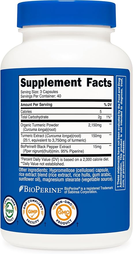 Nutricost Turmeric Curcumin with BioPerine and 95% Curcuminoids, 2300mg, 120 Capsules, Veggie Capsules, 767mg Per Cap, 40 Servings, Gluten Free, Non-GMO