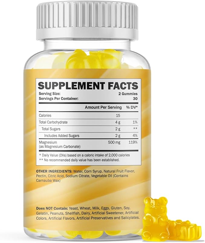 Magnesium Carbonate 500mg Gummies, Magnesium Supplement for Muscle & Digestive Support, High Absorption Formula, Vegan, Pineapple Flavor, 60 Chewables