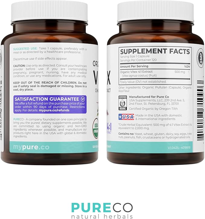 Organic Vitex Chasteberry Supplement for Women - High Strength Chaste Tree Berry Extract Supports Hormone Balance for Women from PMS to Menopause - Filler Free Vegan & Non-GMO (4 Month Supply)