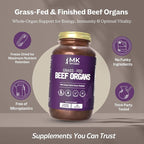 MK Supplements Grass-Fed Beef Organs Capsules | 5 Organs in Nature-Identical Ratios | B12, Copper & Heme Iron | Regeneratively Raised | 150 Capsules