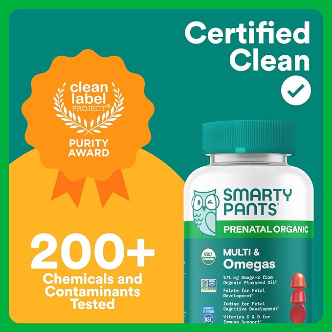 SmartyPants Organic Prenatal Vitamins for Women,Multivitamin Gummies: Biotin,Methylfolate,Omega 3 (ALA),Vitamin D3,C,Vitamin B12,B6,A,K2 & Zinc,Choline,Vegetarian,(30 Day Supply),120 Count(Pack of 2)
