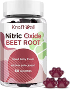 Nitric Oxide Beet Root Gummies with Grapeseed Powder, Pomegranate Powder, Vitamin C & B12 – Sugar-Free, Mixed Berry Flavor – 60 Gummies