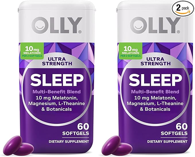 OLLY Ultra Strength Sleep Softgels, 10mg Melatonin, L-Theanine, Chamomile, Magnesium, Lemon Balm, Supports Deep Restful Sleep, Nighttime Sleep Aid, Non Habit-Forming - 60 Count (Pack of 2)