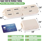 7 Day Compact Pill Organizer, Foldable Portable Travel Pill Box with Double Protection, Daily Small Pill Case Dispenser for Medication, Vitamins, Supplements (Khaki)