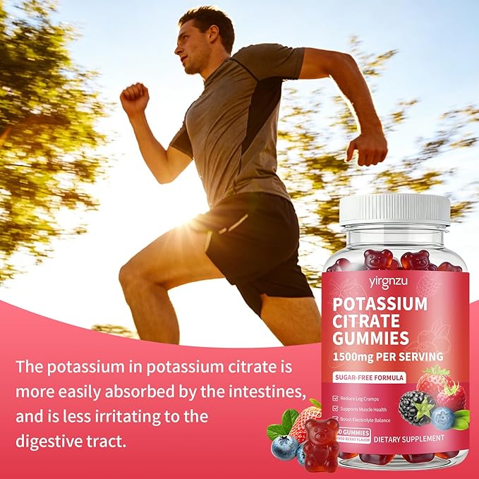 Potassium Citrate Gummies 1500mg, Potassium Supplement for Women & Men, Support Leg Cramps & Muscle Health, Vegan, Mixed Berry Flavor 120 Count
