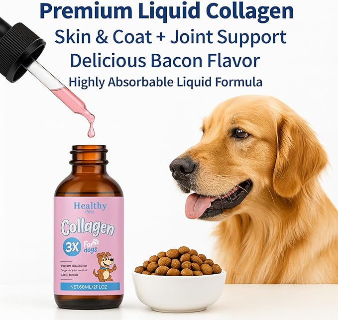 Premium Liquid Collagen for Dogs - Skin & Coat Supplement with Hyaluronic Acid & Biotin, Supports Joint Health, Mobility & Hydration for All Dogs, Bacon Flavor - 2 fl oz (3)