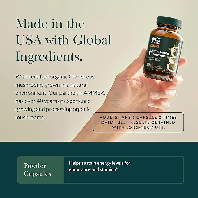 Gaia Herbs Adaptogen Performance - Energy Support Supplement with Ingredients Traditionally Used to Help Sustain Endurance & Stamina* - with Cordyceps & Ashwagandha - 60 Vegan Capsules (60 Servings)