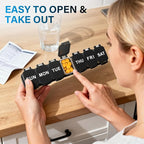 Extra Large Weekly Pill Organizer 7 Day - Portable Daily Pill Box with 7 Detachable Compartments, Vitamin Holder and Medicine Organizer for Supplements, Home and Travel, Black