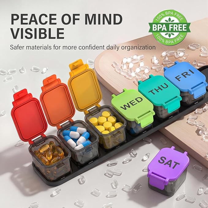 Extra Large Weekly Pill Organizer - Waterproof 7-Day Pill Box, Portable Vitamin & Supplement Case, Easy to Open Design, Ideal for Travel and Daily Medication Management