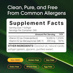 NatureBell Vitamin Double Strength D3 + K2-240 Softgels - 10,000 IU Vitamin D & 200mcg K2 - Bone Strength, Immune Function & Calcium Absorption Support* - Coconut Oil Infused