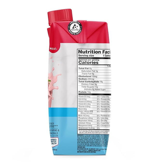SlimFast Meal Replacement Shake, Original Strawberries & Crème, No Added Sugar, Meal Replacement Shakes, 10g Ready to Drink Protein, 5g Fiber, 25 Vitamins and Minerals, 11 Fl. Oz, 12 Count (Pack of 2)