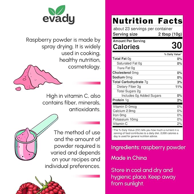 Raspberry Powder 8 oz, Pure Powder Used in Cooking and Beverages, Natural Food Coloring