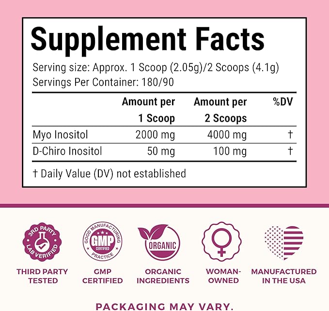 VITA-PCOS Myo-Inositol & D-Chiro Inositol Supplement for Women – 90 Day Supply Fertility Supplements for Women, PCOS Supplements, OvaSupport with 40:1 Ratio MyoInositol 2000mg & D-Chiro 50mg, 13.02oz